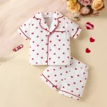 pyjama enfant coeurs blanc rouge