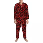 ensemble pyjama noir rouge motif coeur