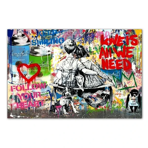 Tableau Coeur lovers fille garçon banc