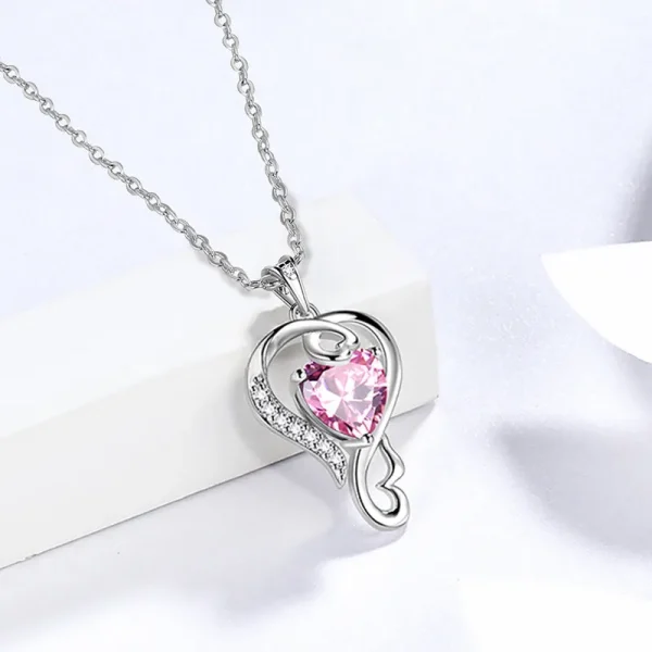collier en argent sterling avec coeur en zircon rose