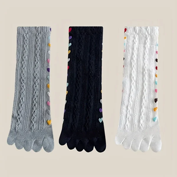 chaussettes orteils coeur noir-gris-blanc