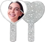 miroir coeur en diamants et rose