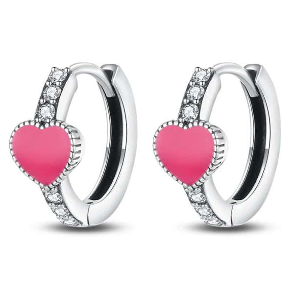 boucles d'oreilles fashion en argent sterling blancs coeur rose