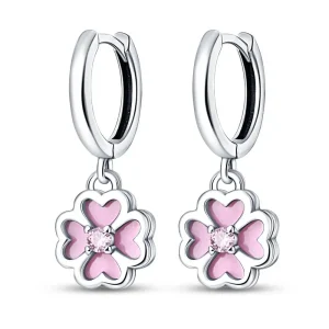 boucles d'oreilles fashion argent zircons roses trèfle
