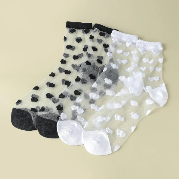 chaussettes voile blanches noires coeur
