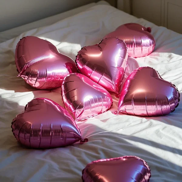 ballons coeur en aluminium rose
