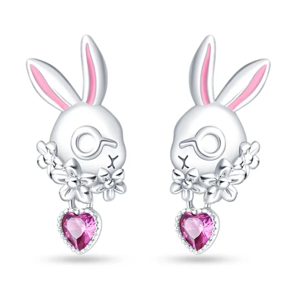 boucles d'oreilles fashion en argent sterling et zircons roses coeurs de lapin