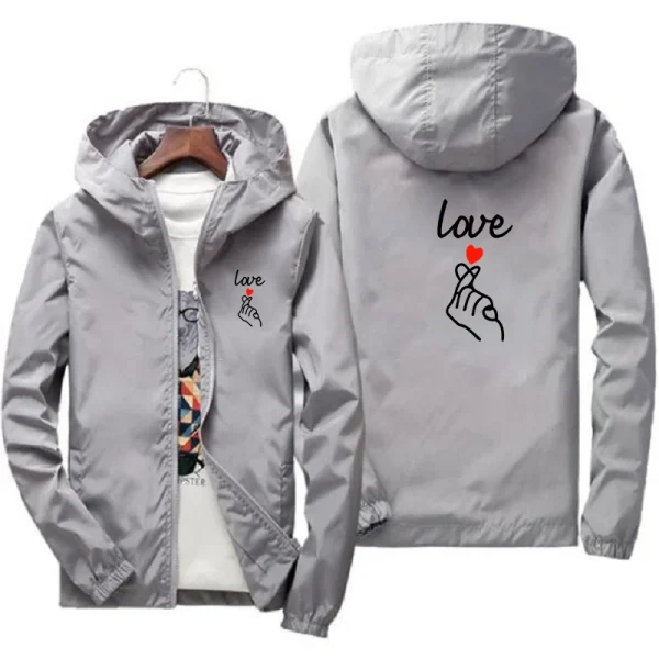 Veste automne grise "Love" cœur coréen noir pour homme, Streetwear