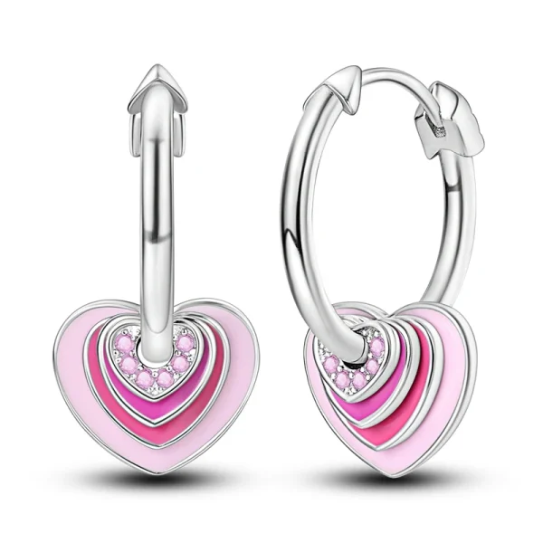 boucles d'oreilles fashion en argent sterling et zircons roses coeurs supperposés