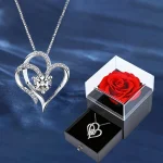 Collier coeur double zircon avec boite rose