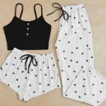 ensemble pyjama coeur blanc noir mignon