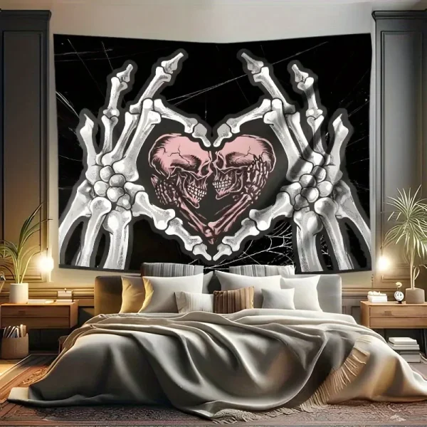 murale coeur squelette noir