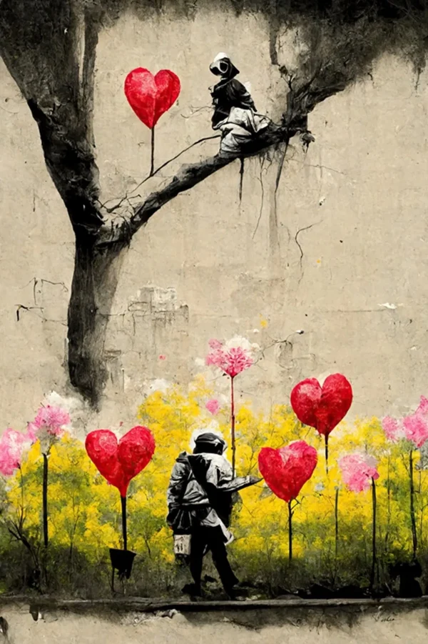 Pop Street Art Graffiti Tableau Coeur Arbre