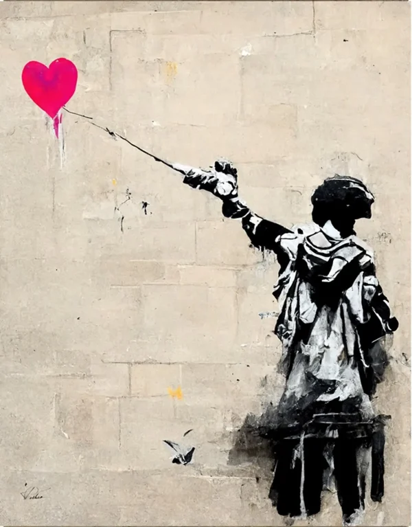 street art graffiti tableau coeur attaché