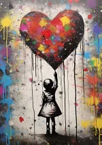 pop street art graffiti tableau coeur multi