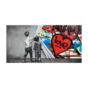 Tableau art coeur enfants graffiti rouge