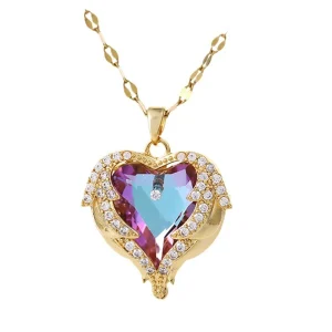 Collier coeur titane crystal pendentif