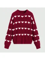 pull tricot femme coeur rouge blanc