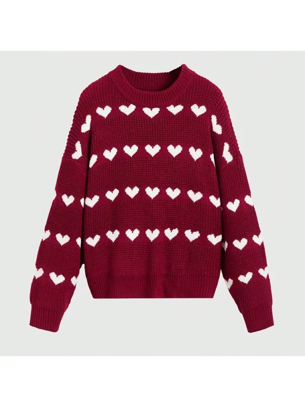 pull tricot femme coeur rouge blanc