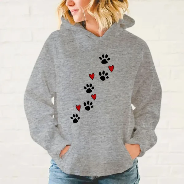 hoodie pattes coeurs gris