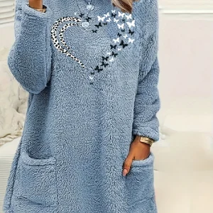 Plus Size Sweater douillet coeur bleu poudre