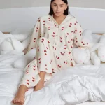 pyjama automne hiver beige rouge