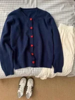 cardigan coréen bouton coeur