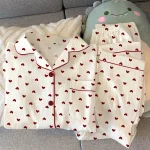 pyjama automne printemps blanc coeur rouge