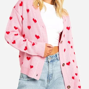 women fall cardigan love heart