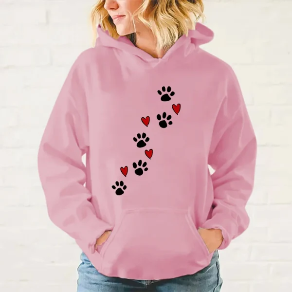 Nouveau Hoodie femme pattes coeurs rose