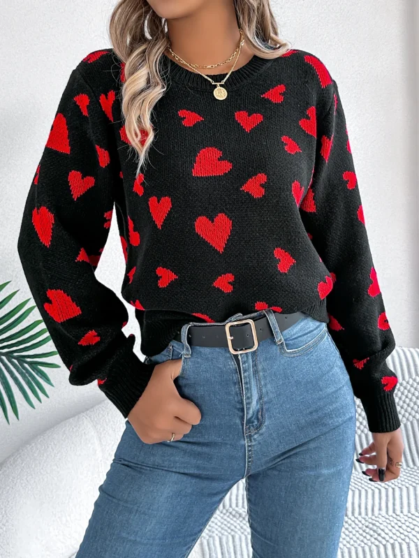 pull coeur tricot noir