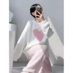pyjama coeur blanc et rose pour femmes