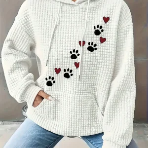 Plus Size Hoodie coeur patte tricot blanc