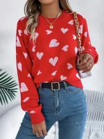 Pull coeur tricot rouge et rosee