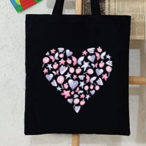 Sac réutilsable coeur originaux noir blanc