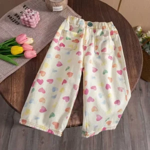 jeans fillette jaune petits coeurs
