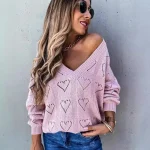 Tricot ajouré col V femme