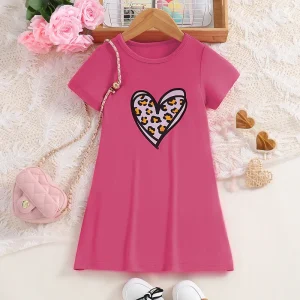 robe joli coeur rose léopard