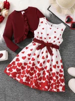 robe et veste coeur rouge et blanc ruban
