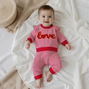 Ensemble bébé Love rayé blanc et rouge
