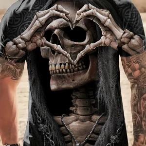 T-Shirt Gothique Homme coeur squelette