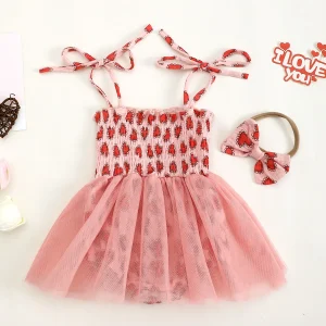 Robe soleil fillette coeur rose rouge