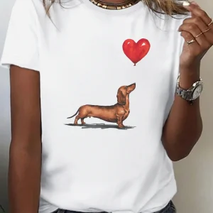 T-shirt teckel coeur ballon mignon