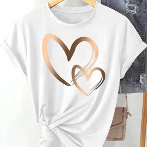 Superbe T-shirt double coeurs or été