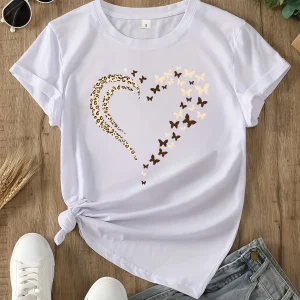 T-Shirt mi-coeur léopard mi-papillons