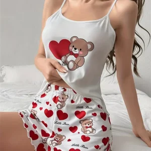 Pyjama coeur été femme joli ourson