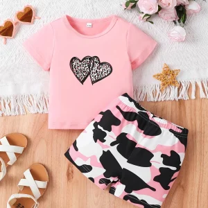 Ensemble 2 pièces bébé fille coeur camouflage