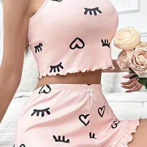 Pyjama d'été coeur femme clin d'oeil