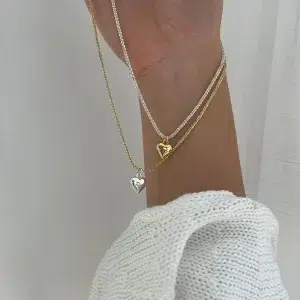 Collier coeur argent Sterling 925 délicat couleur platine et or