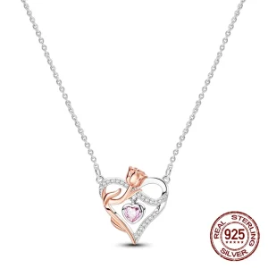 Collier coeur argent sterling 925 blanc et rose coeur infini
